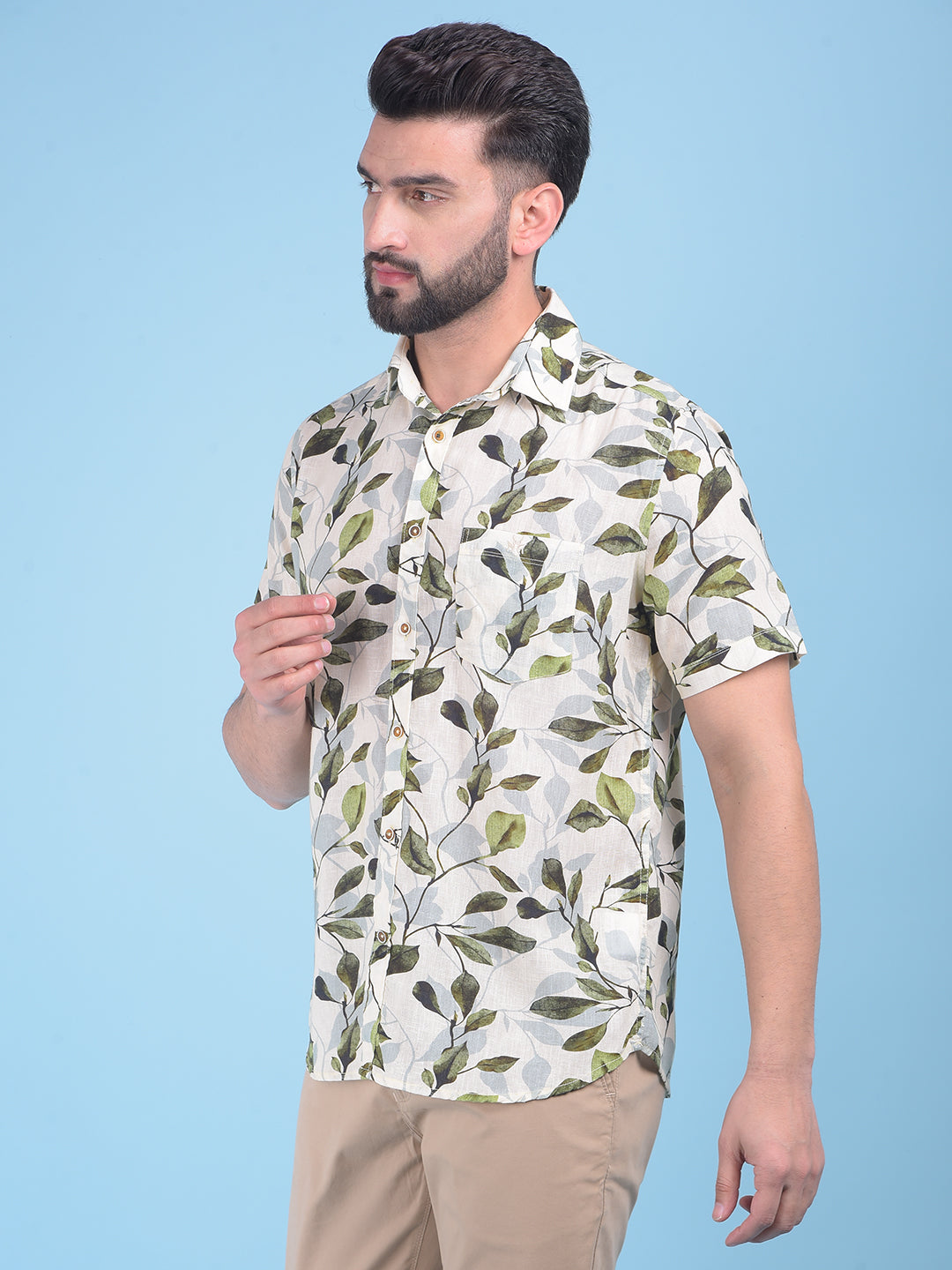 Olive Floral Print Shirt-Men Shirts-Crimsoune Club