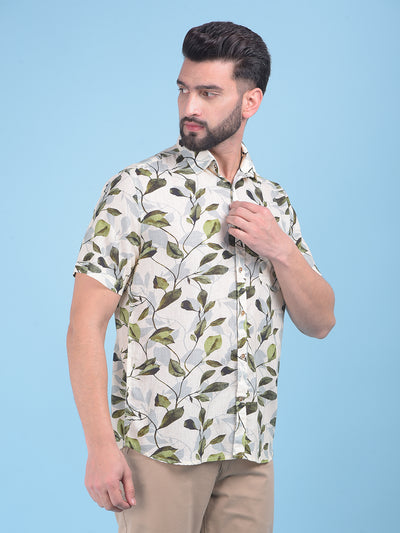 Olive Floral Print Shirt-Men Shirts-Crimsoune Club