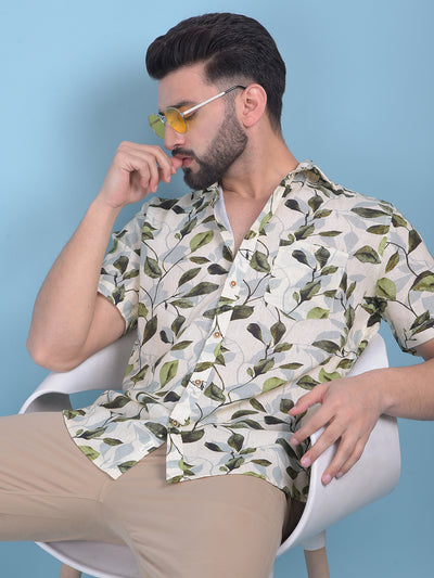 Olive Floral Print Shirt-Men Shirts-Crimsoune Club