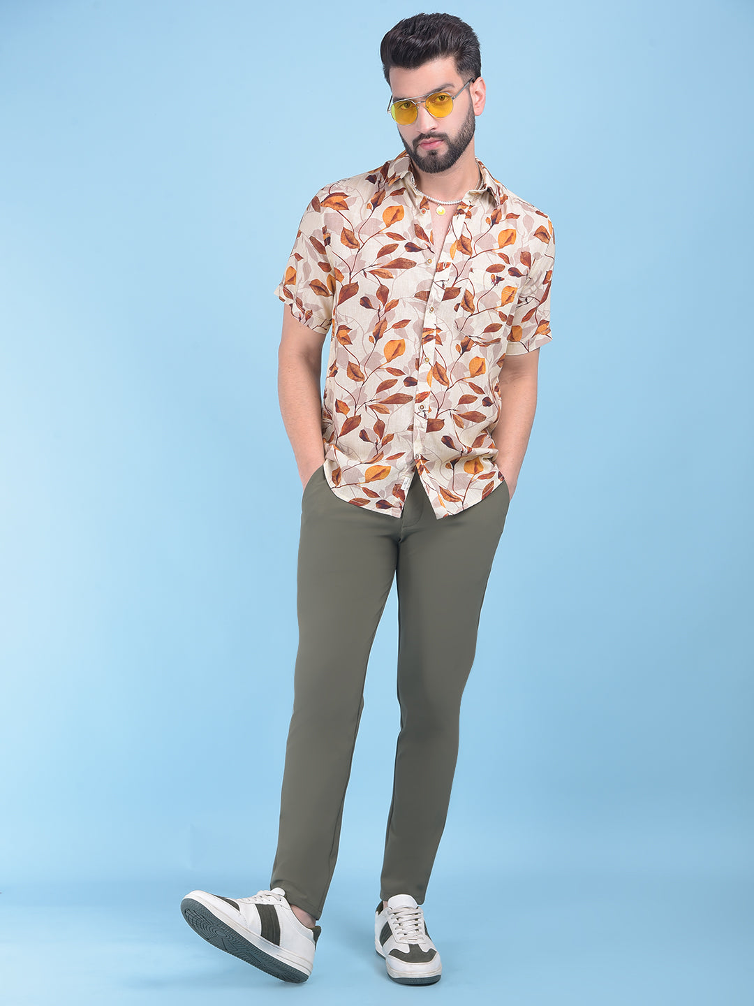 Brown Floral Print Shirt-Men Shirts-Crimsoune Club