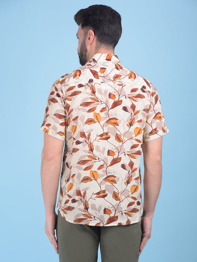 Brown Floral Print Shirt-Men Shirts-Crimsoune Club