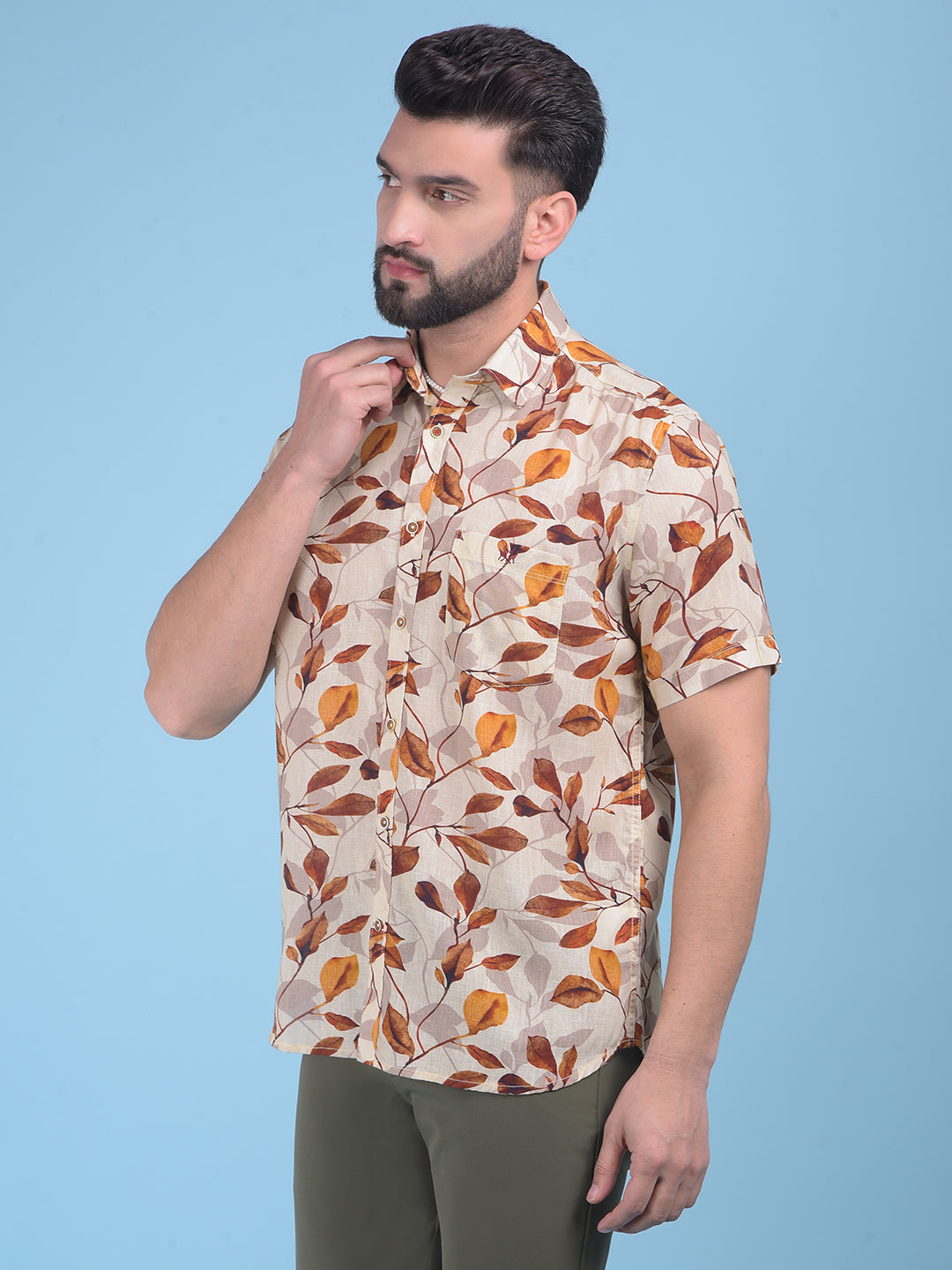 Brown Floral Print Shirt-Men Shirts-Crimsoune Club