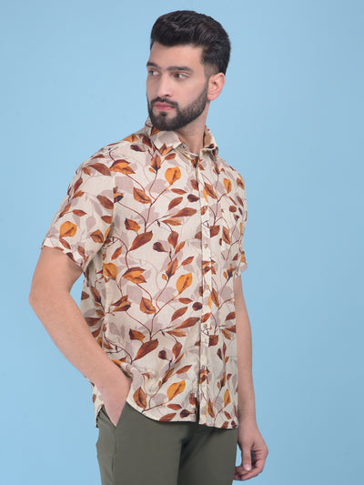 Brown Floral Print Shirt-Men Shirts-Crimsoune Club