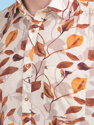 Brown Floral Print Shirt-Men Shirts-Crimsoune Club