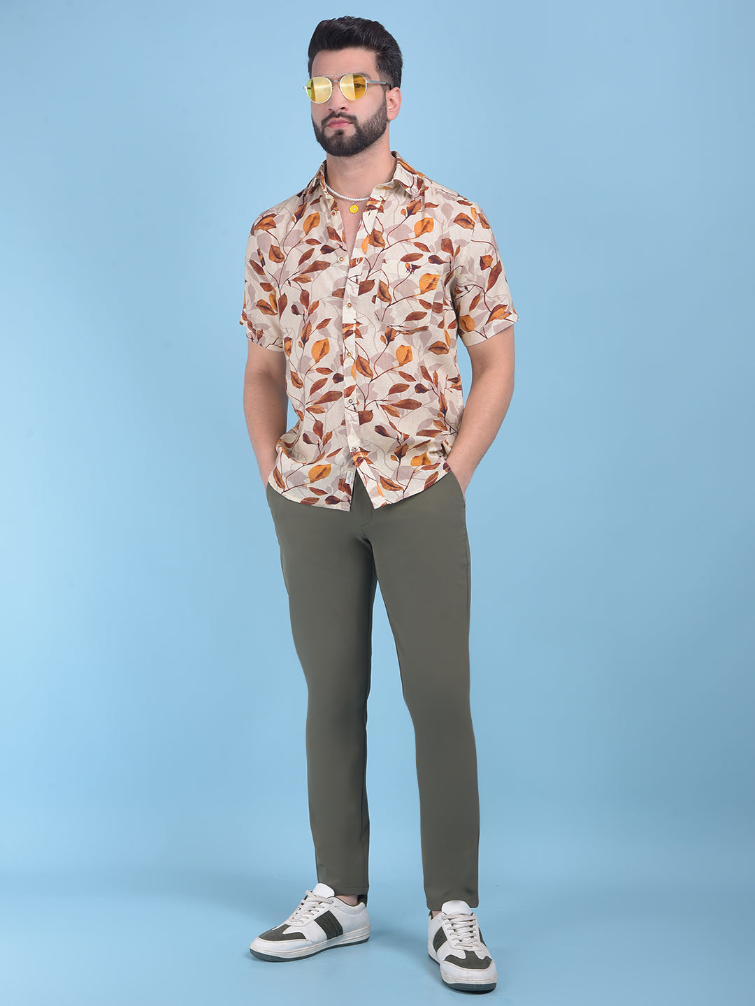 Brown Floral Print Shirt-Men Shirts-Crimsoune Club