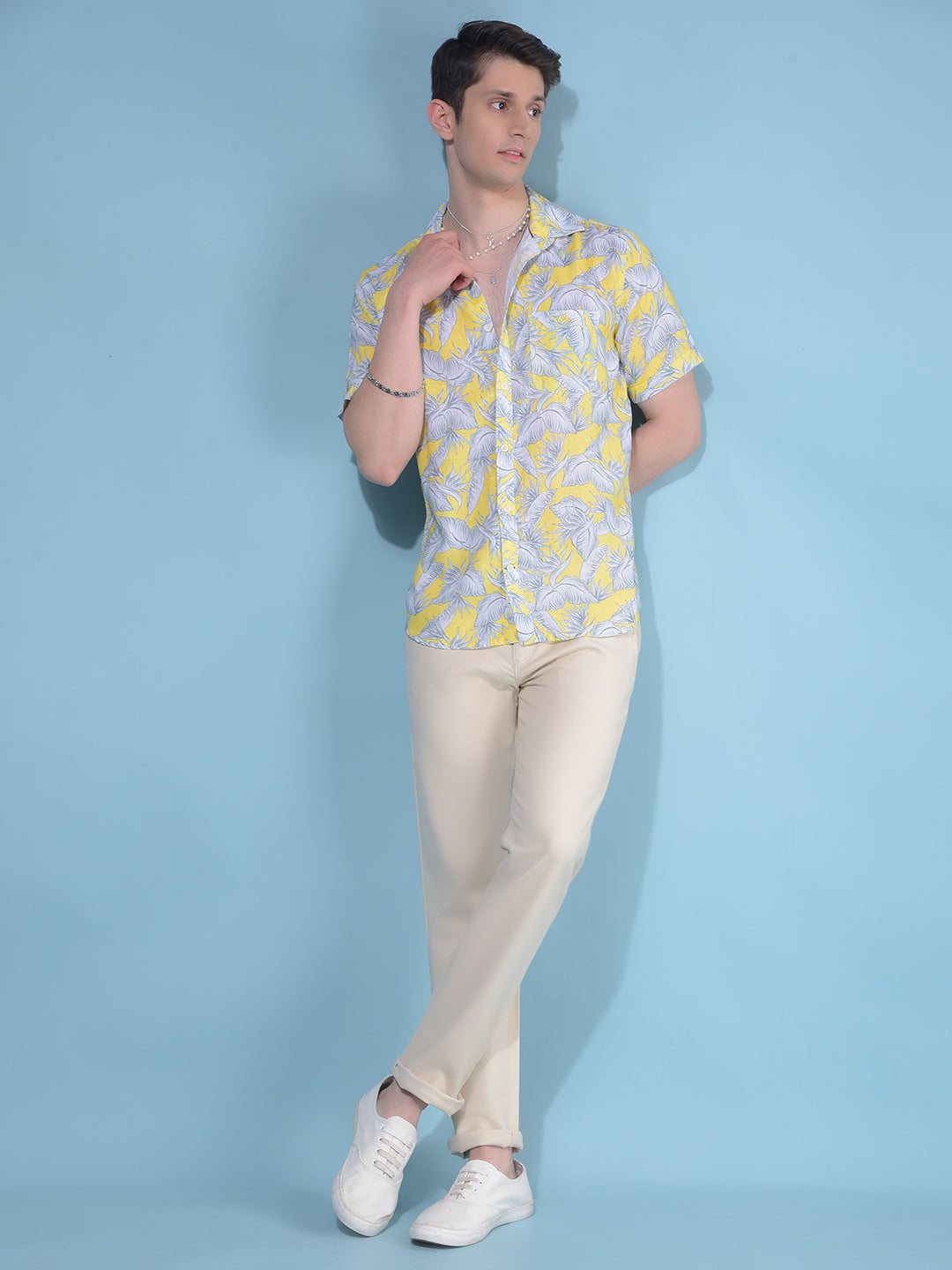 Yellow Floral Print Shirt-Men Shirts-Crimsoune Club