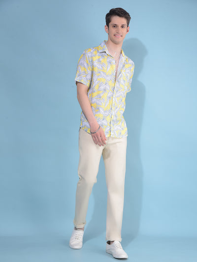 Yellow Floral Print Shirt-Men Shirts-Crimsoune Club