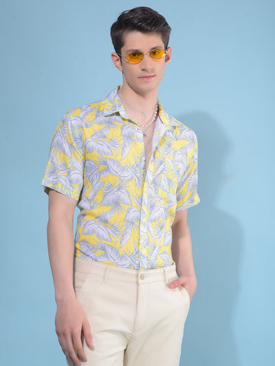 Yellow Floral Print Shirt-Men Shirts-Crimsoune Club