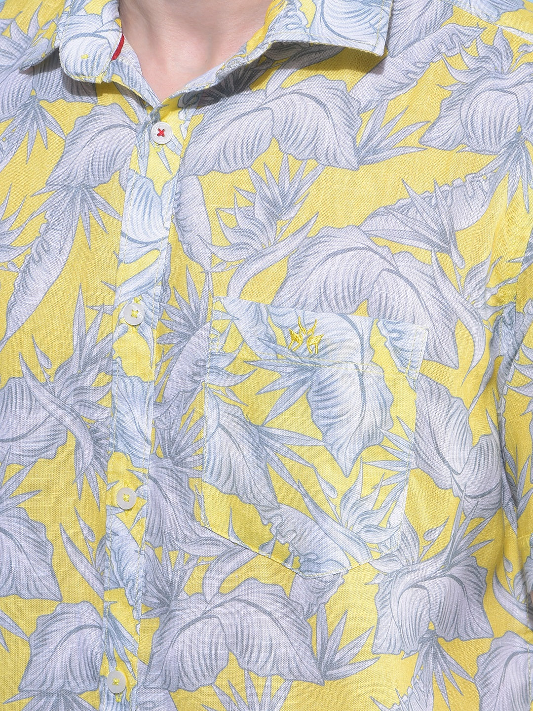 Yellow Floral Print Shirt-Men Shirts-Crimsoune Club