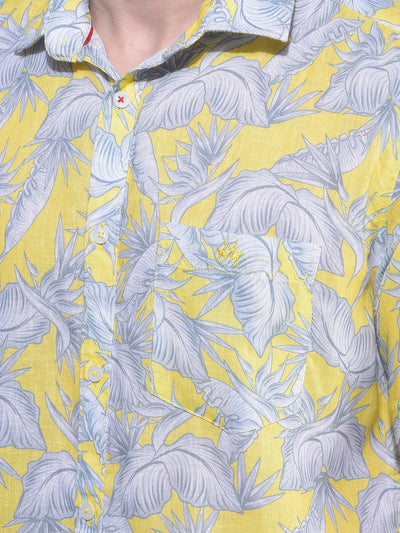 Yellow Floral Print Shirt-Men Shirts-Crimsoune Club