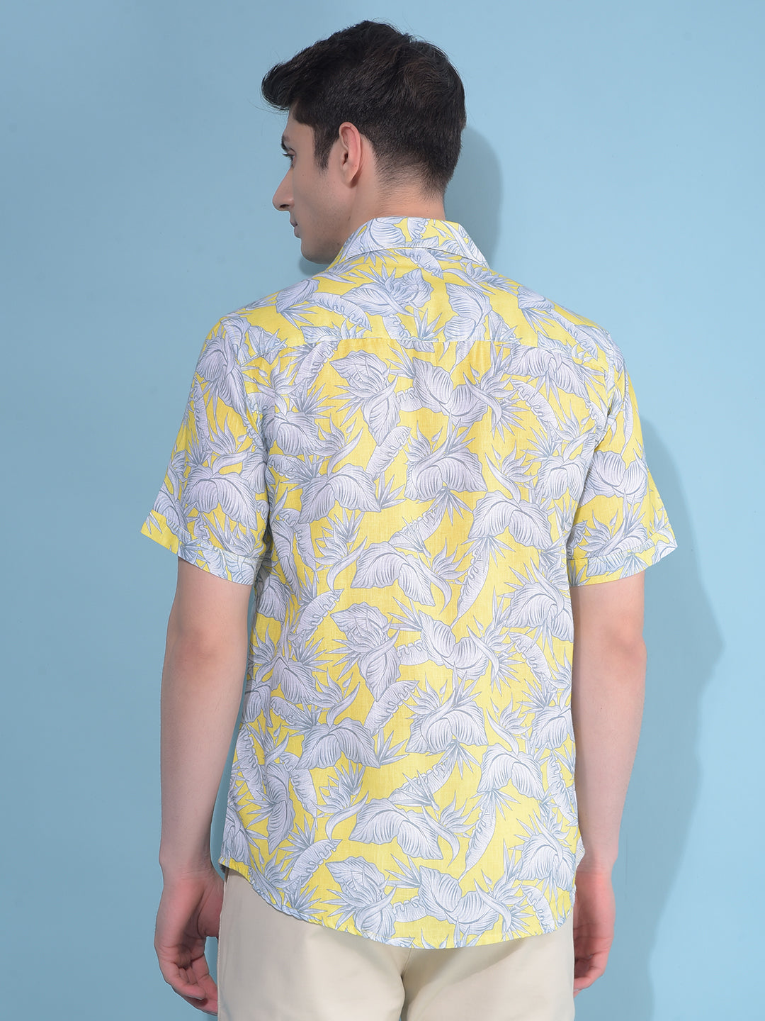 Yellow Floral Print Shirt-Men Shirts-Crimsoune Club