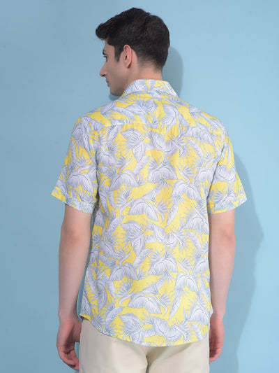 Yellow Floral Print Shirt-Men Shirts-Crimsoune Club