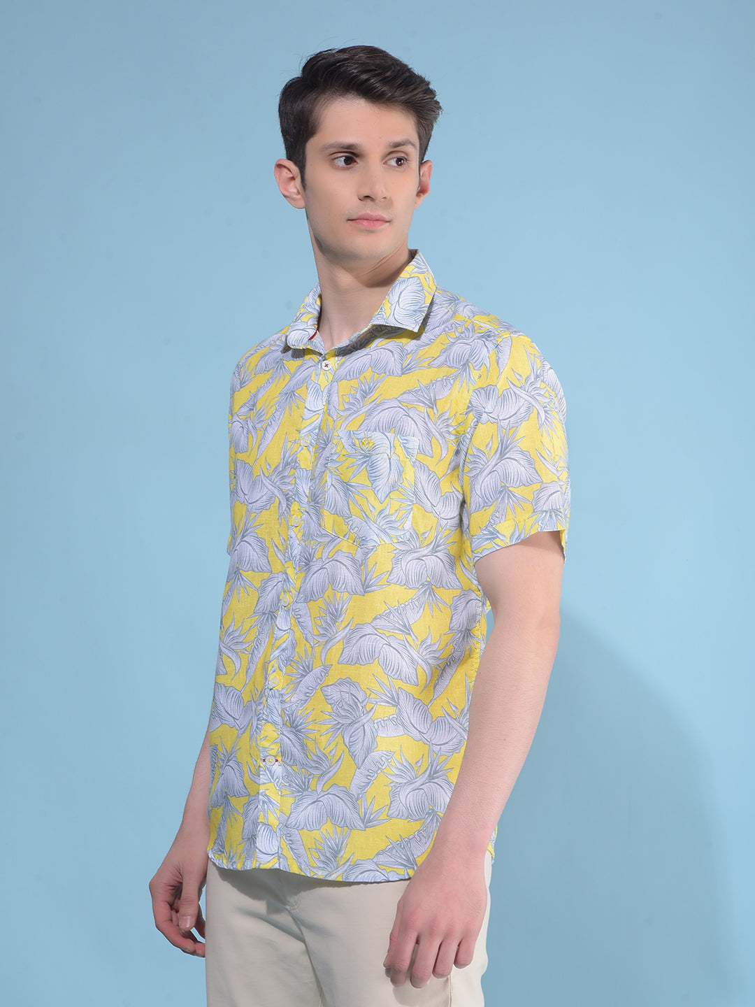 Yellow Floral Print Shirt-Men Shirts-Crimsoune Club