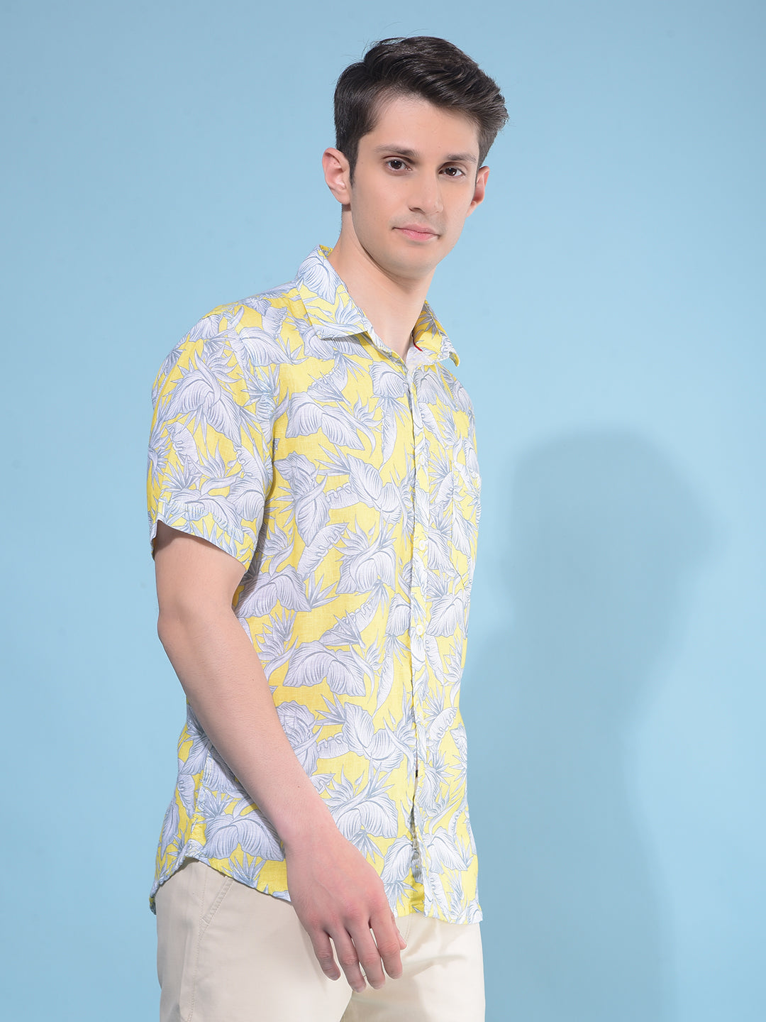 Yellow Floral Print Shirt-Men Shirts-Crimsoune Club