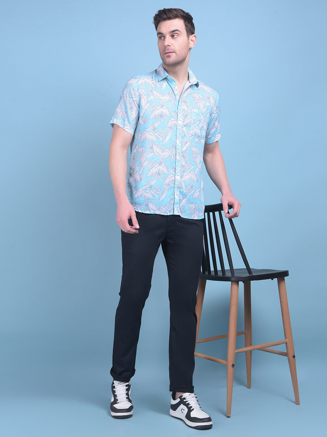 Blue Floral Print Shirt-Men Shirts-Crimsoune Club