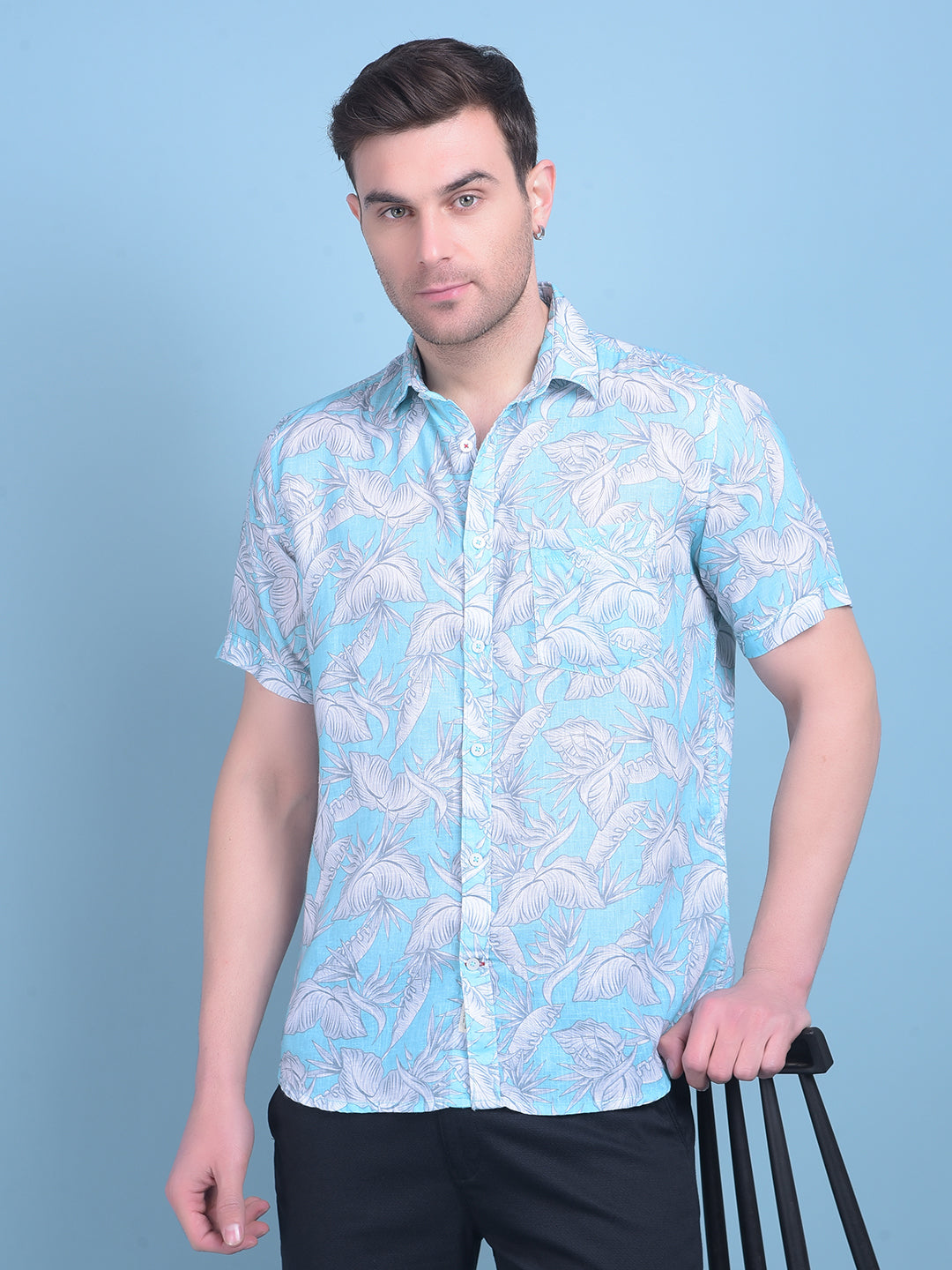 Blue Floral Print Shirt-Men Shirts-Crimsoune Club