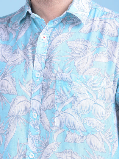 Blue Floral Print Shirt-Men Shirts-Crimsoune Club