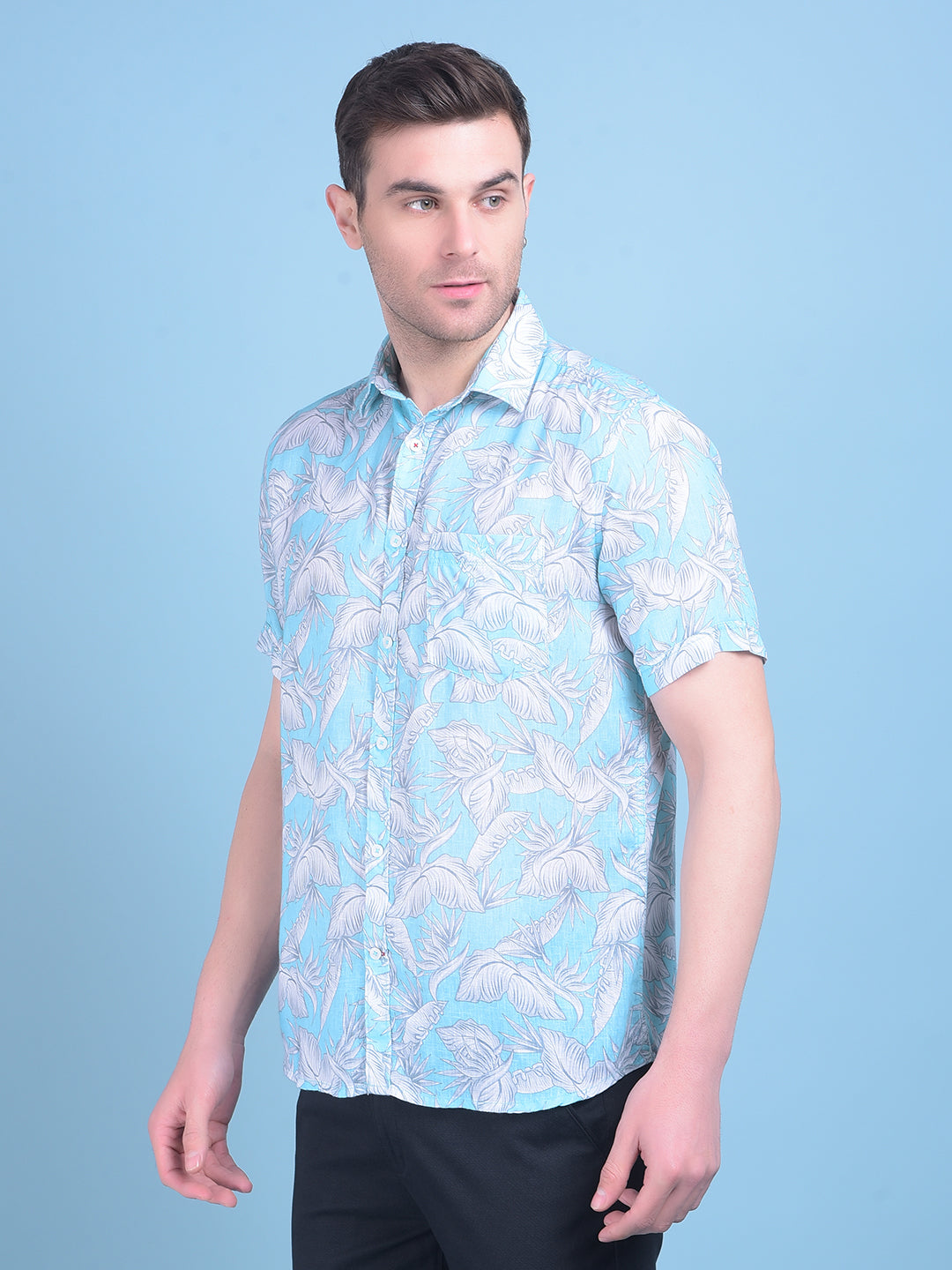 Blue Floral Print Shirt-Men Shirts-Crimsoune Club