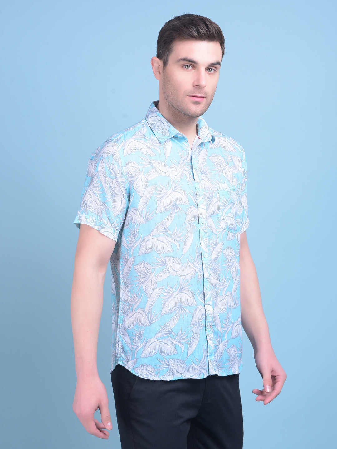 Blue Floral Print Shirt-Men Shirts-Crimsoune Club