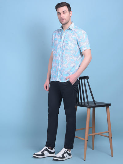 Blue Floral Print Shirt-Men Shirts-Crimsoune Club