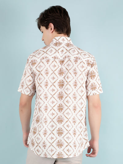 Green Printed Linen Shirt-Men Shirts-Crimsoune Club
