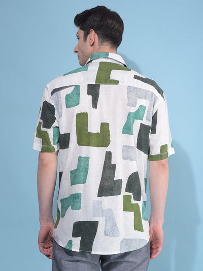 Green Printed Linen Shirt-Men Shirts-Crimsoune Club