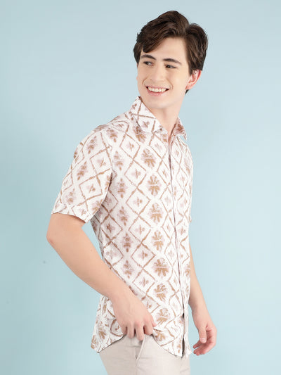 Green Printed Linen Shirt-Men Shirts-Crimsoune Club