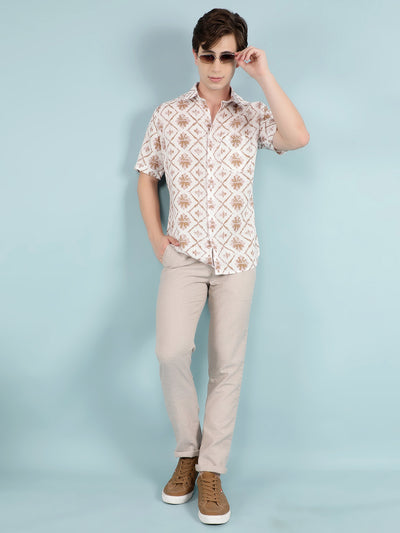 Green Printed Linen Shirt-Men Shirts-Crimsoune Club