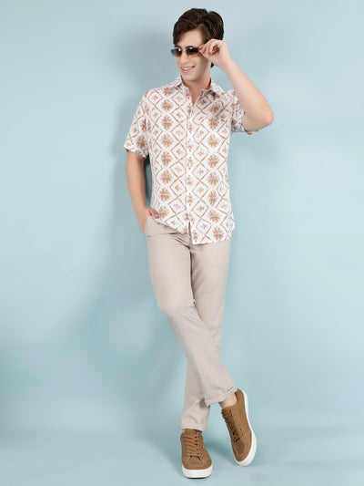 Green Printed Linen Shirt-Men Shirts-Crimsoune Club