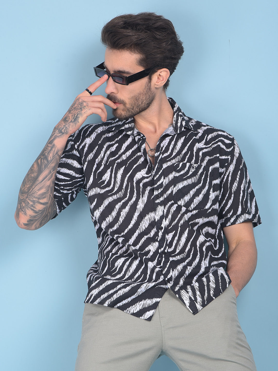 Black Abstract Print Shirt-Men Shirts-Crimsoune Club