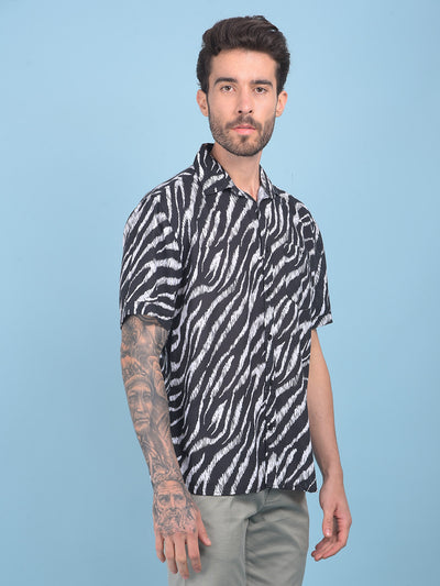 Black Abstract Print Shirt-Men Shirts-Crimsoune Club