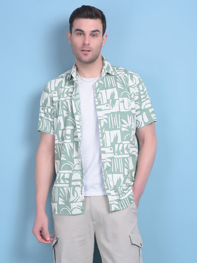 Green Printed 100% Cotton Shirt-Men Shirts-Crimsoune Club