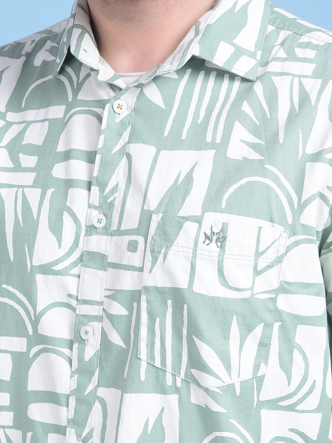 Green Printed 100% Cotton Shirt-Men Shirts-Crimsoune Club