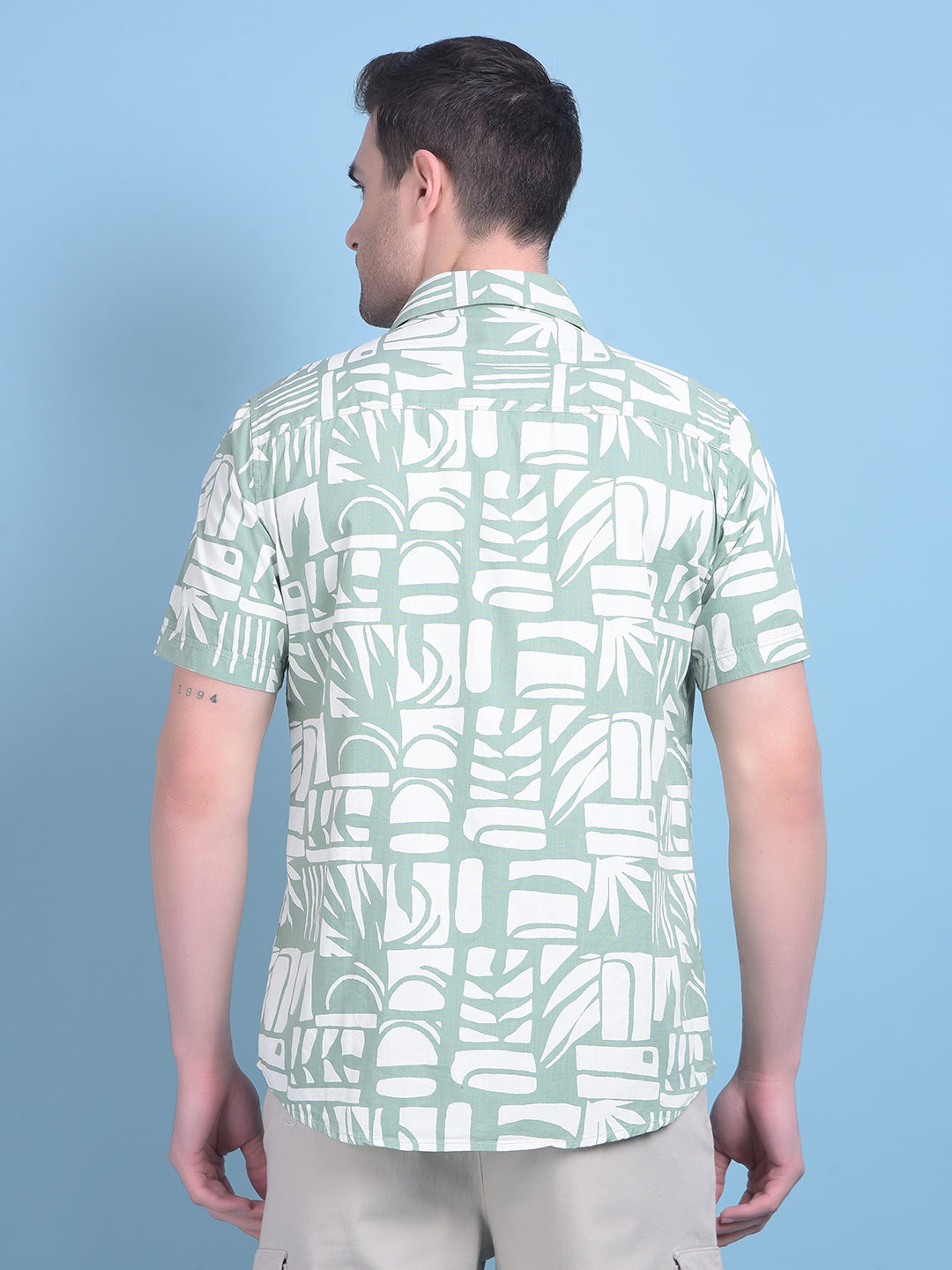 Green Printed 100% Cotton Shirt-Men Shirts-Crimsoune Club