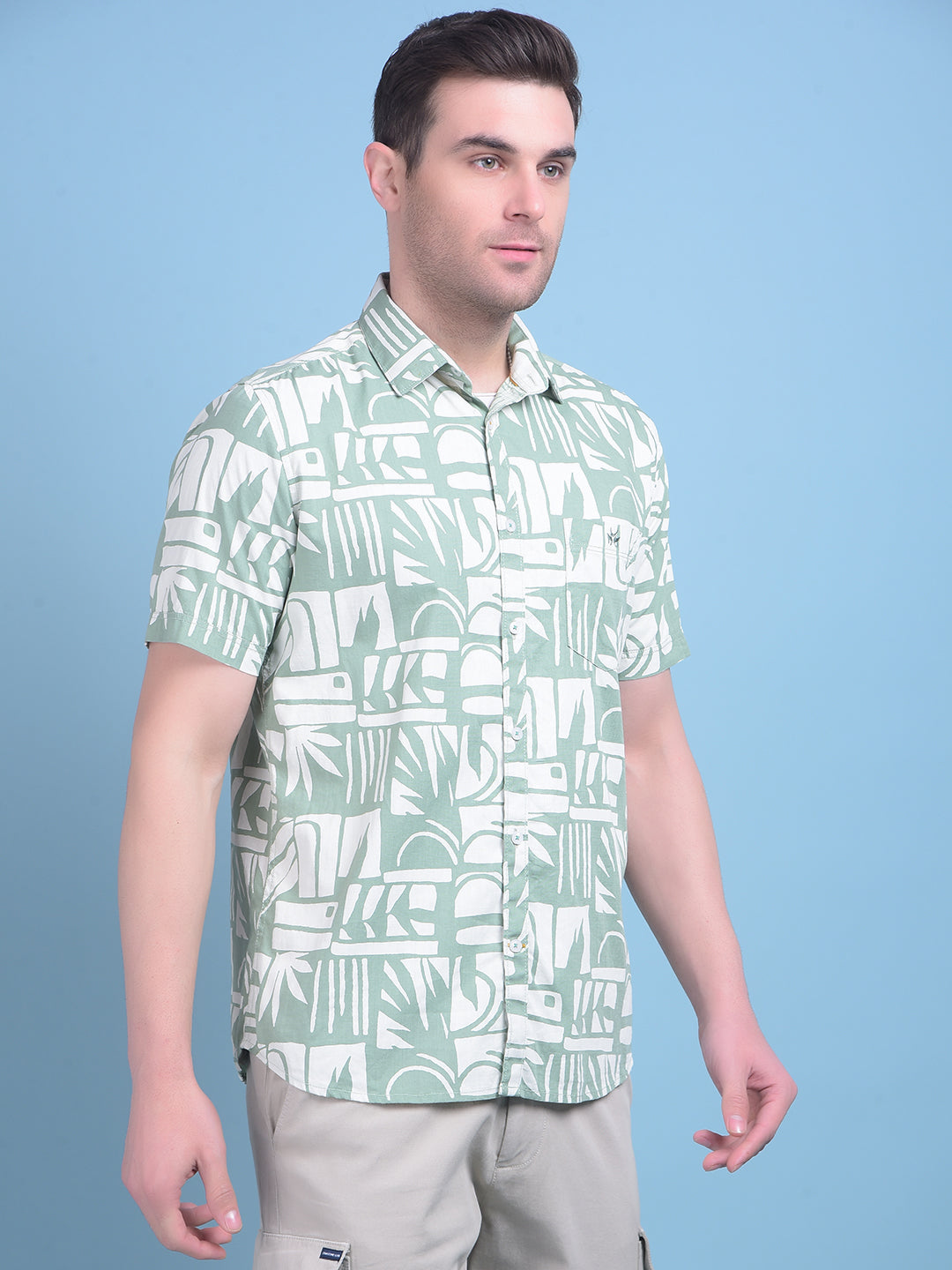 Green Printed 100% Cotton Shirt-Men Shirts-Crimsoune Club