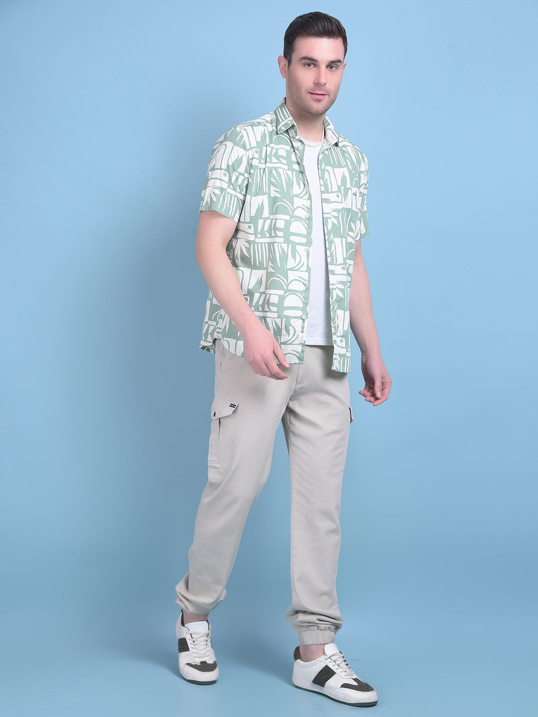 Green Printed 100% Cotton Shirt-Men Shirts-Crimsoune Club