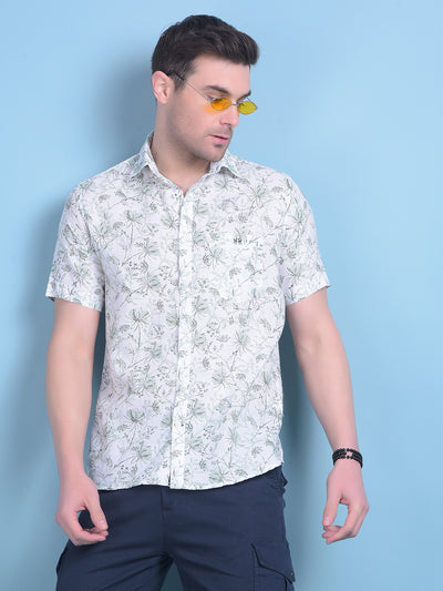 Green Floral Print Linen Shirt-Men Shirts-Crimsoune Club