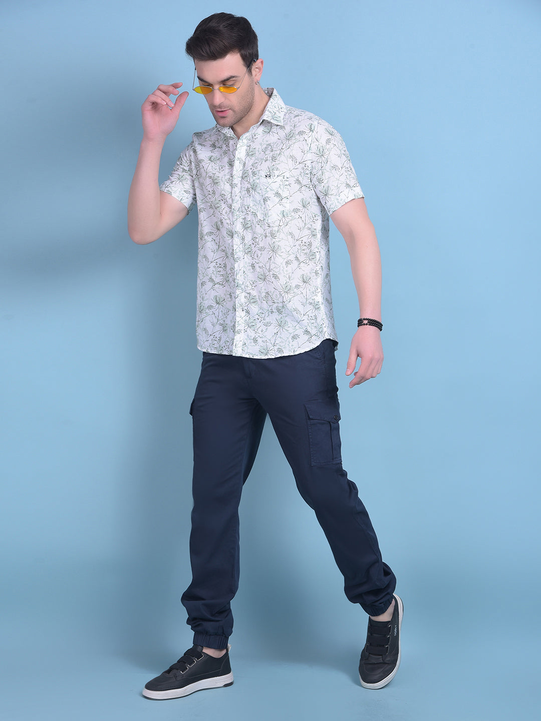 Green Floral Print Linen Shirt-Men Shirts-Crimsoune Club