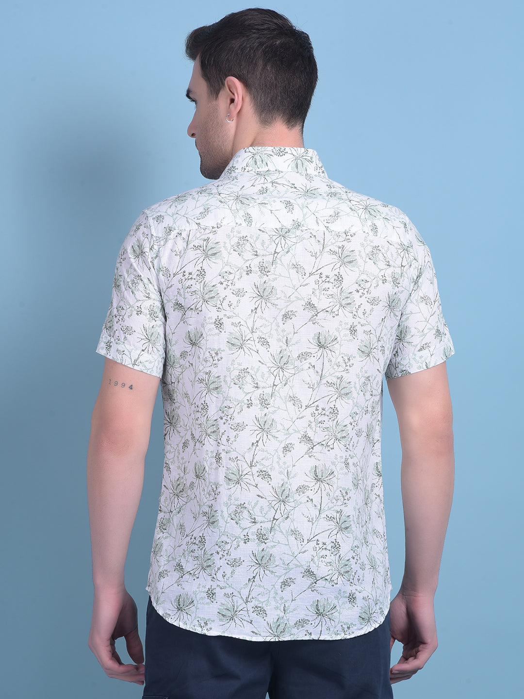 Green Floral Print Linen Shirt-Men Shirts-Crimsoune Club