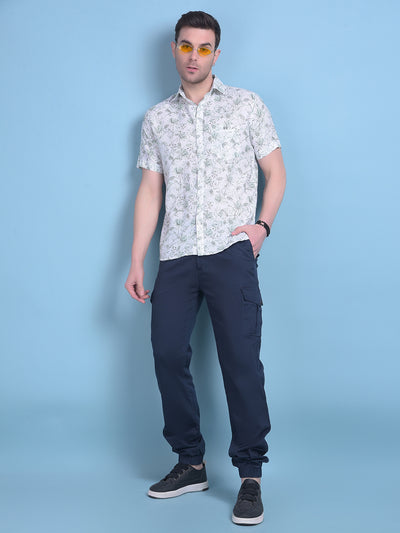 Green Floral Print Linen Shirt-Men Shirts-Crimsoune Club