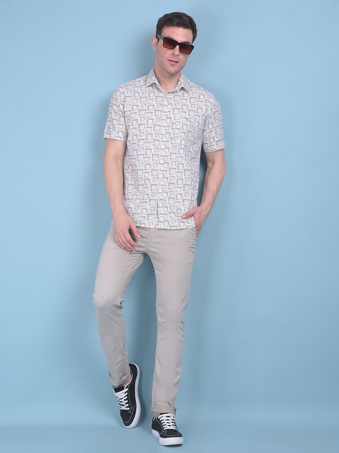 Printed Beige 100% Cotton Shirt-Men Shirts-Crimsoune Club