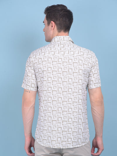 Printed Beige 100% Cotton Shirt-Men Shirts-Crimsoune Club