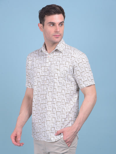 Printed Beige 100% Cotton Shirt-Men Shirts-Crimsoune Club