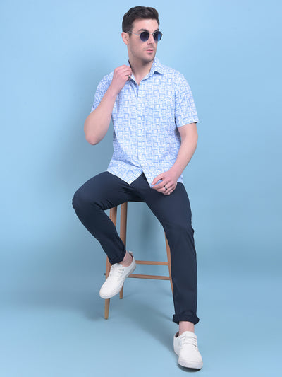 Blue Printed 100% Cotton Shirt-Men Shirts-Crimsoune Club