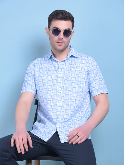 Blue Printed 100% Cotton Shirt-Men Shirts-Crimsoune Club