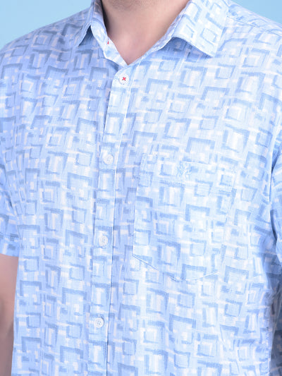 Blue Printed 100% Cotton Shirt-Men Shirts-Crimsoune Club