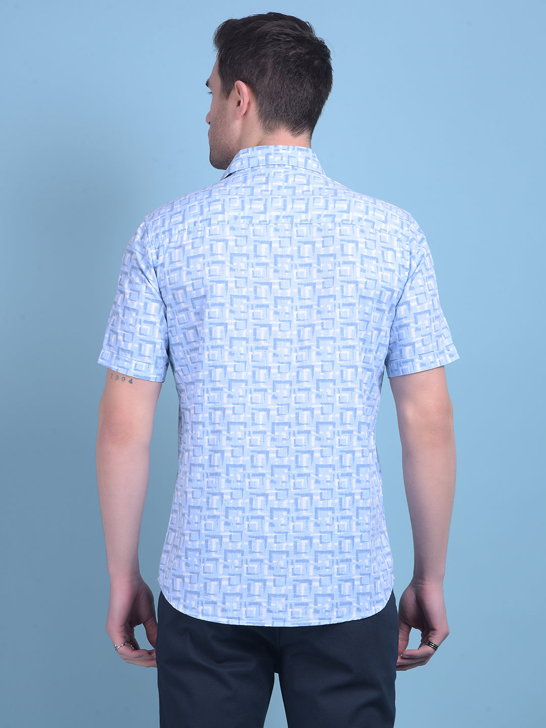 Blue Printed 100% Cotton Shirt-Men Shirts-Crimsoune Club