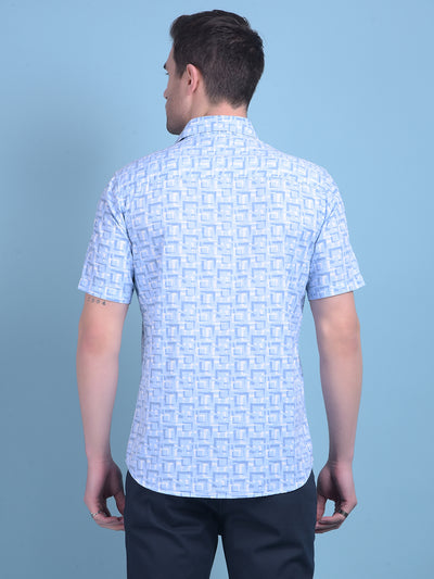 Blue Printed 100% Cotton Shirt-Men Shirts-Crimsoune Club