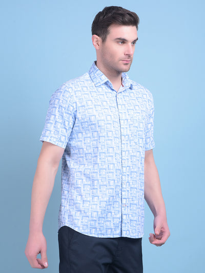 Blue Printed 100% Cotton Shirt-Men Shirts-Crimsoune Club