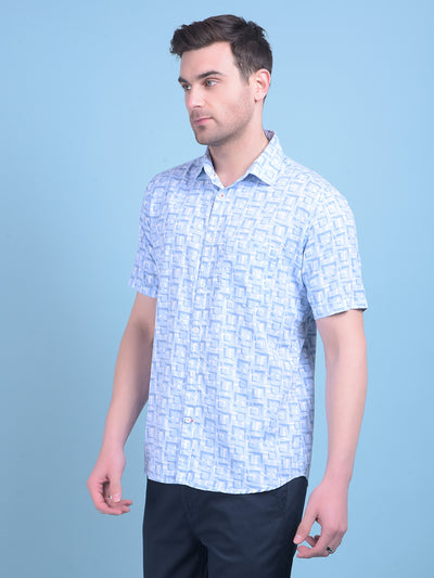 Blue Printed 100% Cotton Shirt-Men Shirts-Crimsoune Club